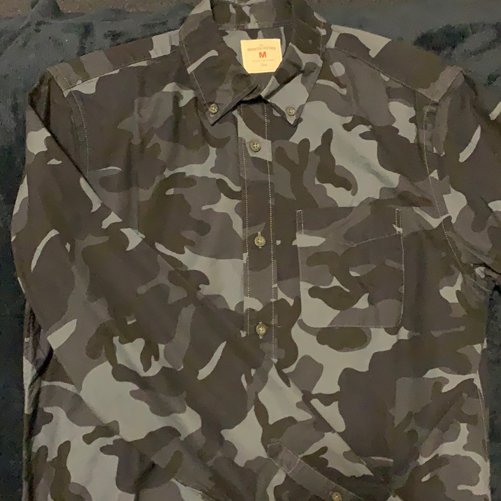 Blue Camo button down shirt from the Gap.